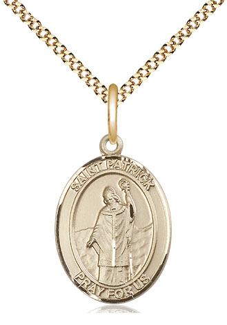 14kt Gold Filled Saint Patrick Pendant on a 18 inch Gold Plate Light Curb chain