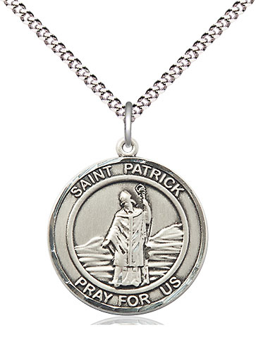 Sterling Silver Saint Patrick Pendant on a 18 inch Light Rhodium Light Curb chain