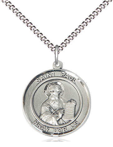 Sterling Silver Saint Paul the Apostle Pendant on a 18 inch Light Rhodium Light Curb chain