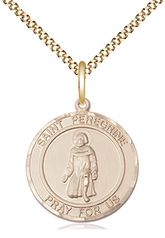 14kt Gold Filled Saint Peregrine Pendant on a 18 inch Gold Plate Light Curb chain