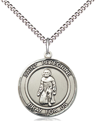 Sterling Silver Saint Peregrine Pendant on a 18 inch Light Rhodium Light Curb chain