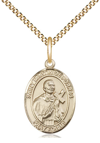 14kt Gold Filled Saint Martin de Porres Pendant on a 18 inch Gold Plate Light Curb chain