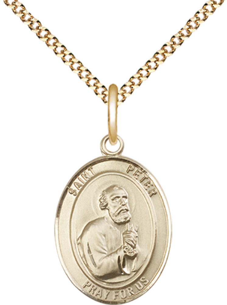 14kt Gold Filled Saint Peter the Apostle Pendant on a 18 inch Gold Plate Light Curb chain