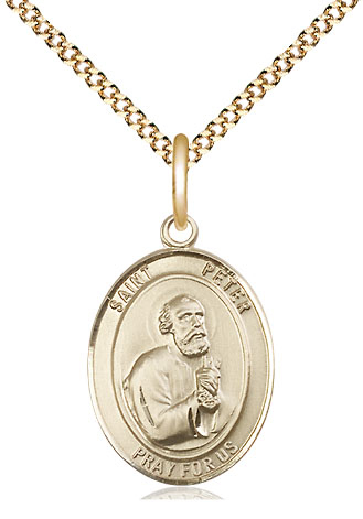 14kt Gold Filled Saint Peter the Apostle Pendant on a 18 inch Gold Plate Light Curb chain