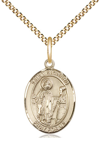 14kt Gold Filled Saint Richard Pendant on a 18 inch Gold Plate Light Curb chain