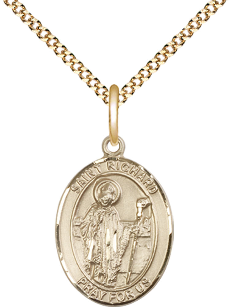14kt Gold Filled Saint Richard Pendant on a 18 inch Gold Plate Light Curb chain
