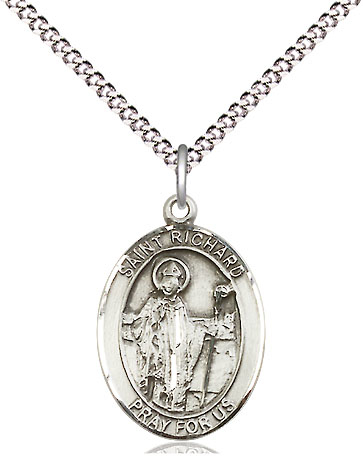 Sterling Silver Saint Richard Pendant on a 18 inch Light Rhodium Light Curb chain