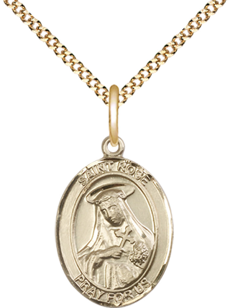 14kt Gold Filled Saint Rose of Lima Pendant on a 18 inch Gold Plate Light Curb chain