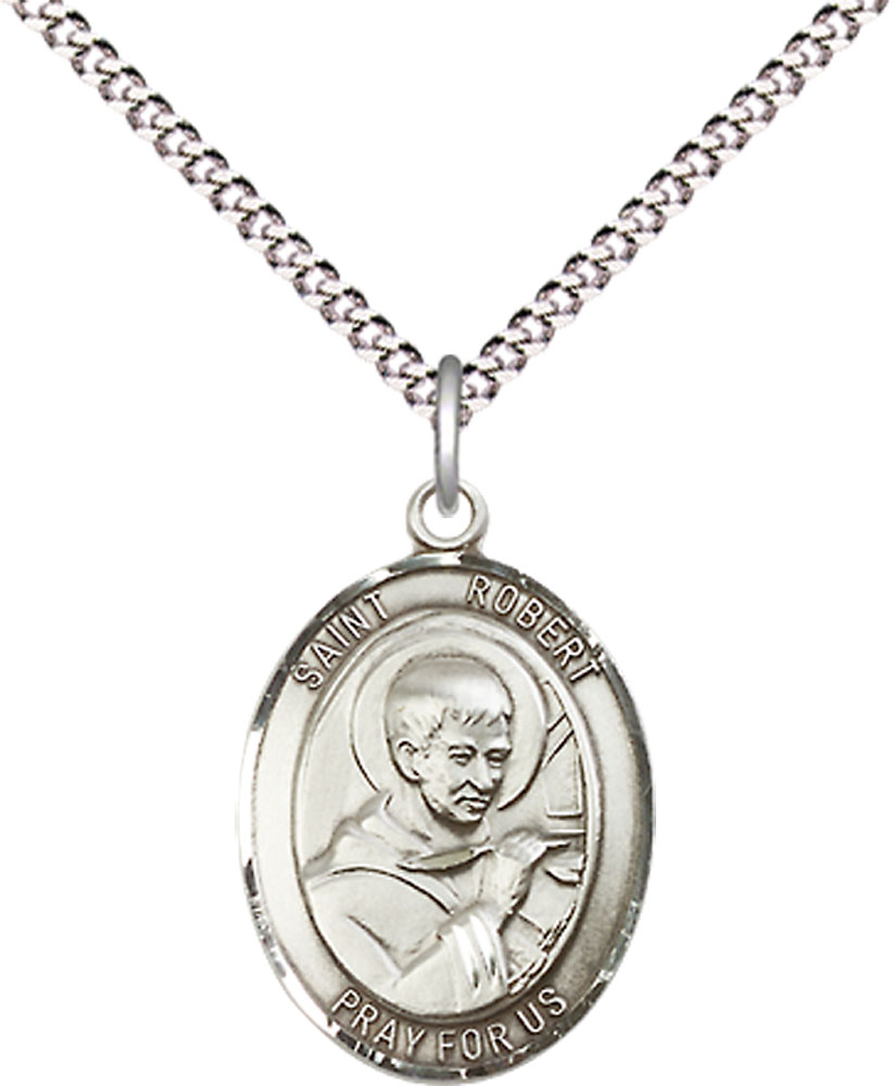 Sterling Silver Saint Robert Bellarmine Pendant on a 18 inch Light Rhodium Light Curb chain