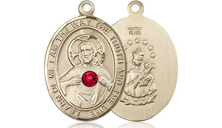 14kt Gold Filled Scapular - Ruby Stone Medal with a 3mm Ruby Swarovski stone