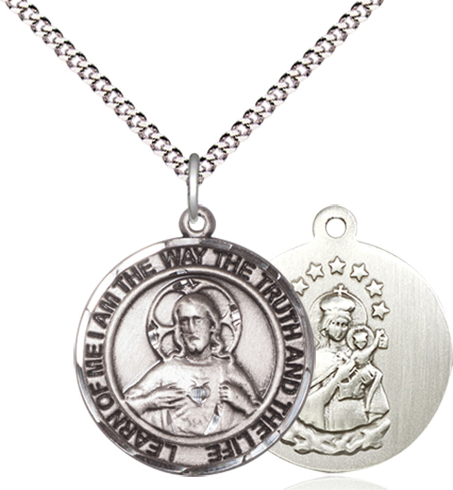 Sterling Silver Scapular Pendant on a 18 inch Light Rhodium Light Curb chain
