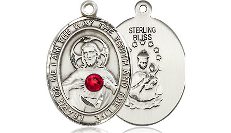 Sterling Silver Scapular - Ruby Stone Medal with a 3mm Ruby Swarovski stone