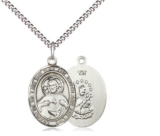 Sterling Silver Scapular Pendant on a 18 inch Light Rhodium Light Curb chain