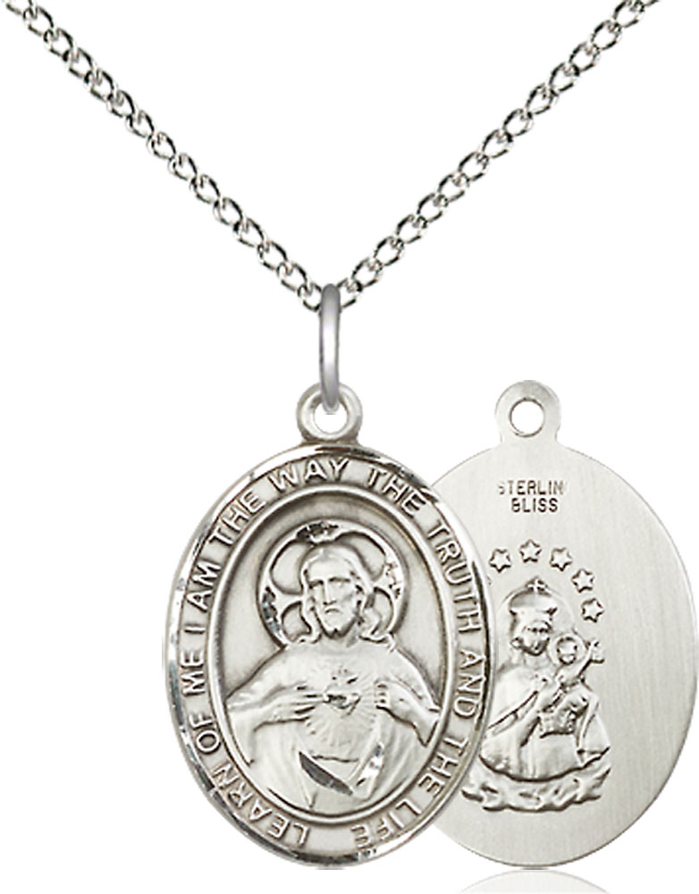 Sterling Silver Scapular Pendant on a 18 inch Sterling Silver Light Curb chain