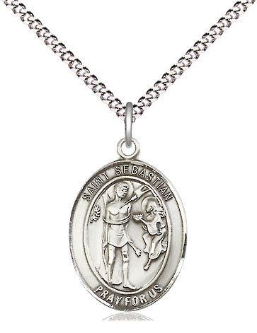 Sterling Silver Saint Sebastian Pendant on a 18 inch Light Rhodium Light Curb chain