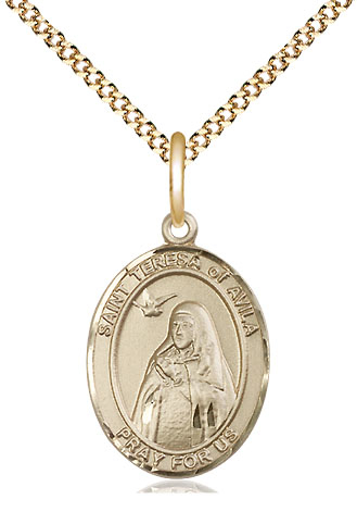 14kt Gold Filled Saint Teresa of Avila Pendant on a 18 inch Gold Plate Light Curb chain