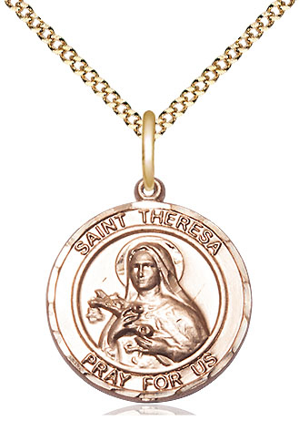 14kt Gold Filled Saint Theresa Pendant on a 18 inch Gold Plate Light Curb chain