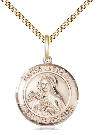 14kt Gold Filled Santa Teresita Pendant on a 18 inch Gold Plate Light Curb chain
