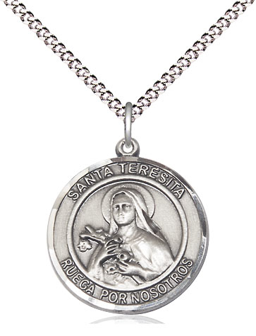 Sterling Silver Santa Teresita Pendant on a 18 inch Light Rhodium Light Curb chain