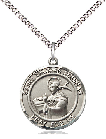 Sterling Silver Saint Thomas Aquinas Pendant on a 18 inch Light Rhodium Light Curb chain