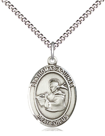 Sterling Silver Saint Thomas Aquinas Pendant on a 18 inch Light Rhodium Light Curb chain