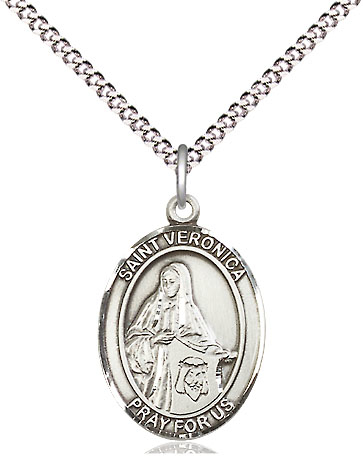 Sterling Silver Saint Veronica Pendant on a 18 inch Light Rhodium Light Curb chain