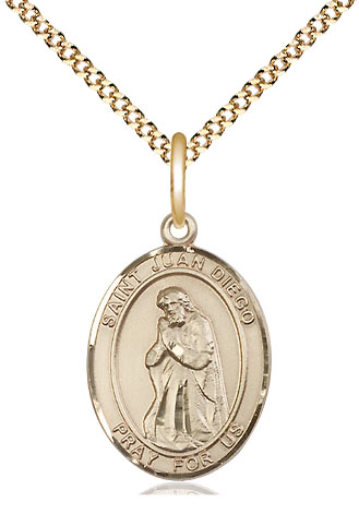 14kt Gold Filled Saint Juan Diego Pendant on a 18 inch Gold Plate Light Curb chain