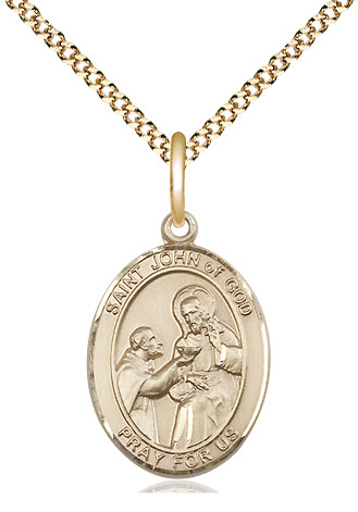 14kt Gold Filled Saint John of God Pendant on a 18 inch Gold Plate Light Curb chain