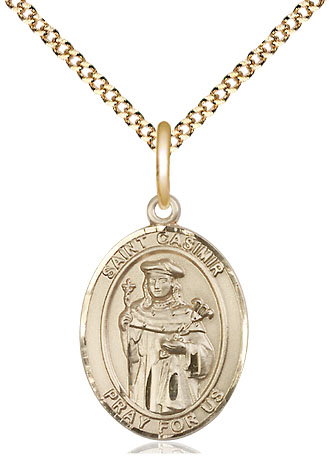 14kt Gold Filled Saint Casimir of Poland Pendant on a 18 inch Gold Plate Light Curb chain