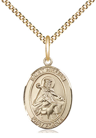 14kt Gold Filled Saint William of Rochester Pendant on a 18 inch Gold Plate Light Curb chain