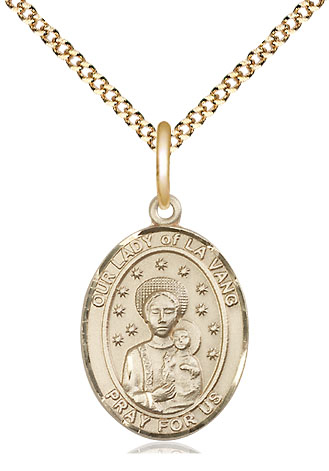 14kt Gold Filled Our Lady of la Vang Pendant on a 18 inch Gold Plate Light Curb chain