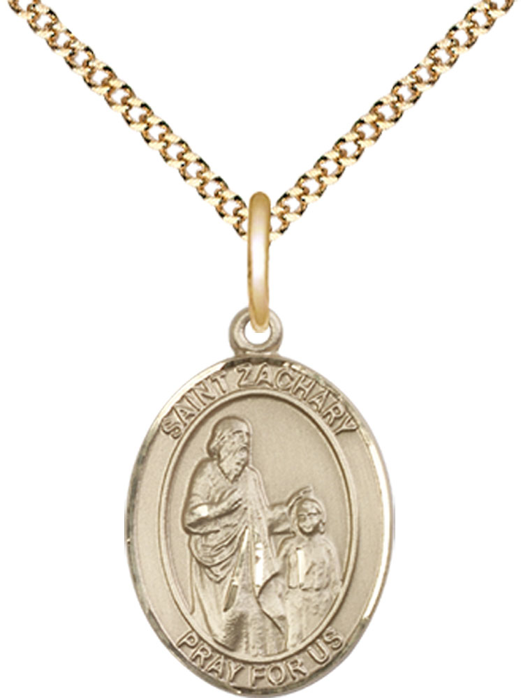 14kt Gold Filled Saint Zachary Pendant on a 18 inch Gold Plate Light Curb chain