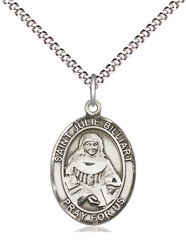 Sterling Silver Saint Julie Billiart Pendant on a 18 inch Light Rhodium Light Curb chain