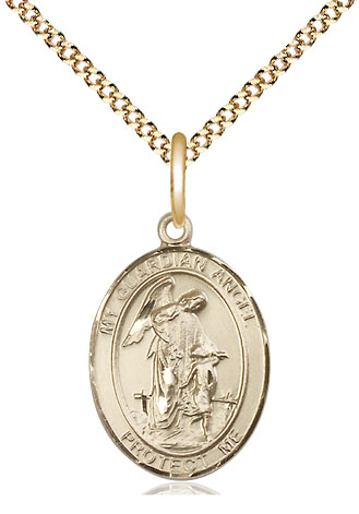 14kt Gold Filled Guardian Angel Pendant on a 18 inch Gold Plate Light Curb chain