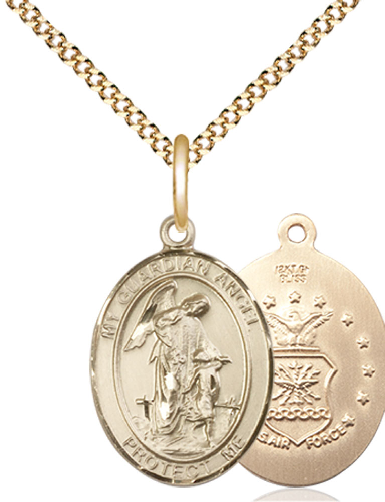 14kt Gold Filled Guardian Angel Air Force Pendant on a 18 inch Gold Plate Light Curb chain