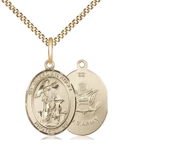 14kt Gold Filled Guardian Angel Army Pendant on a 18 inch Gold Plate Light Curb chain