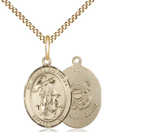 14kt Gold Filled Guardian Angel Coast Guard Pendant on a 18 inch Gold Plate Light Curb chain