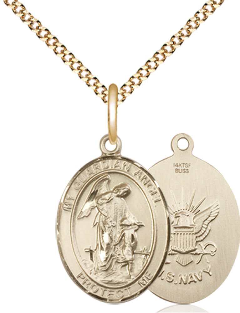 14kt Gold Filled Guardian Angel Navy Pendant on a 18 inch Gold Plate Light Curb chain