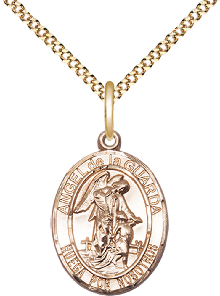 14kt Gold Filled Angel de la Guarda Pendant on a 18 inch Gold Plate Light Curb chain