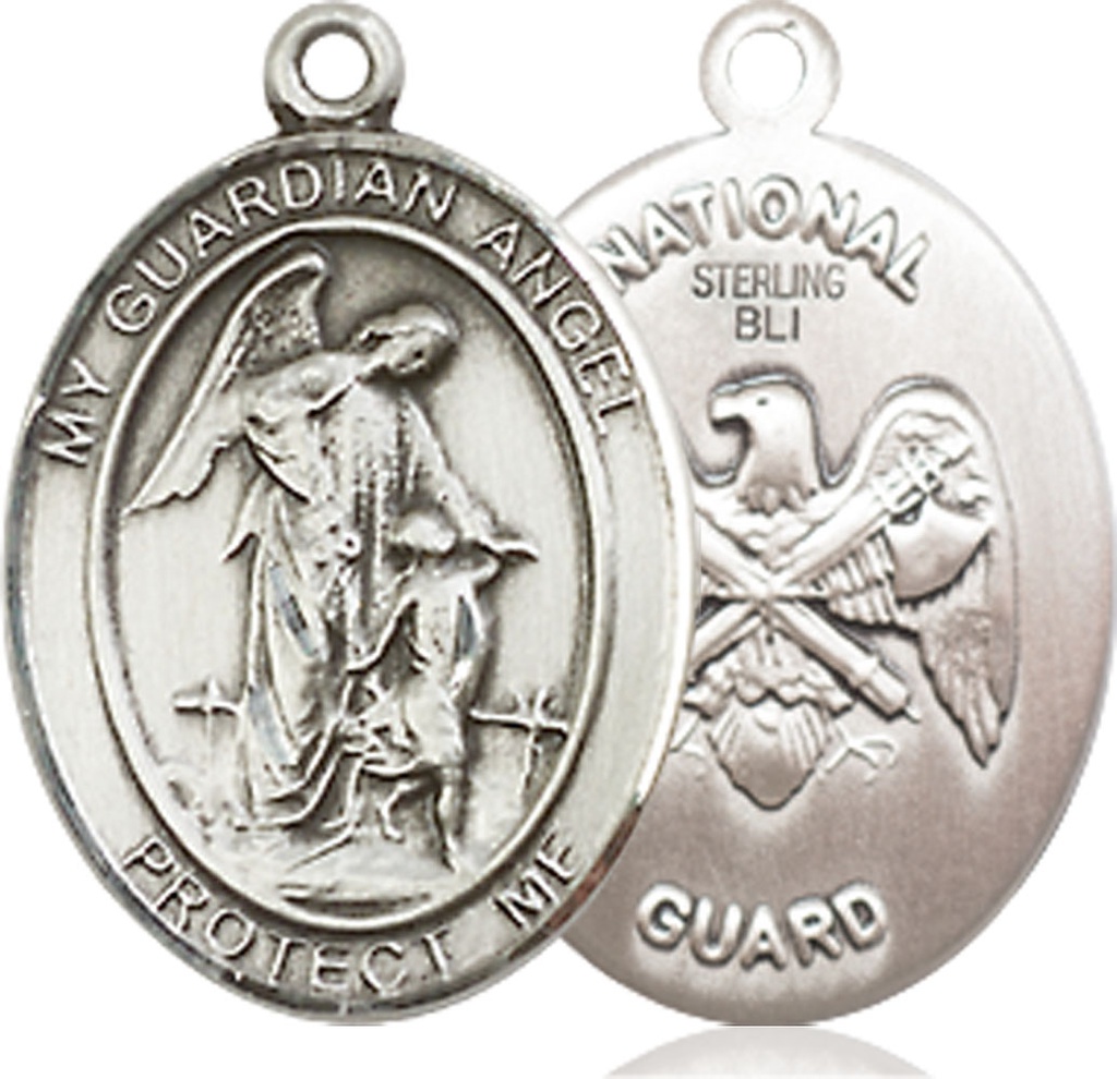 Sterling Silver Guardian Angel National Guard Medal