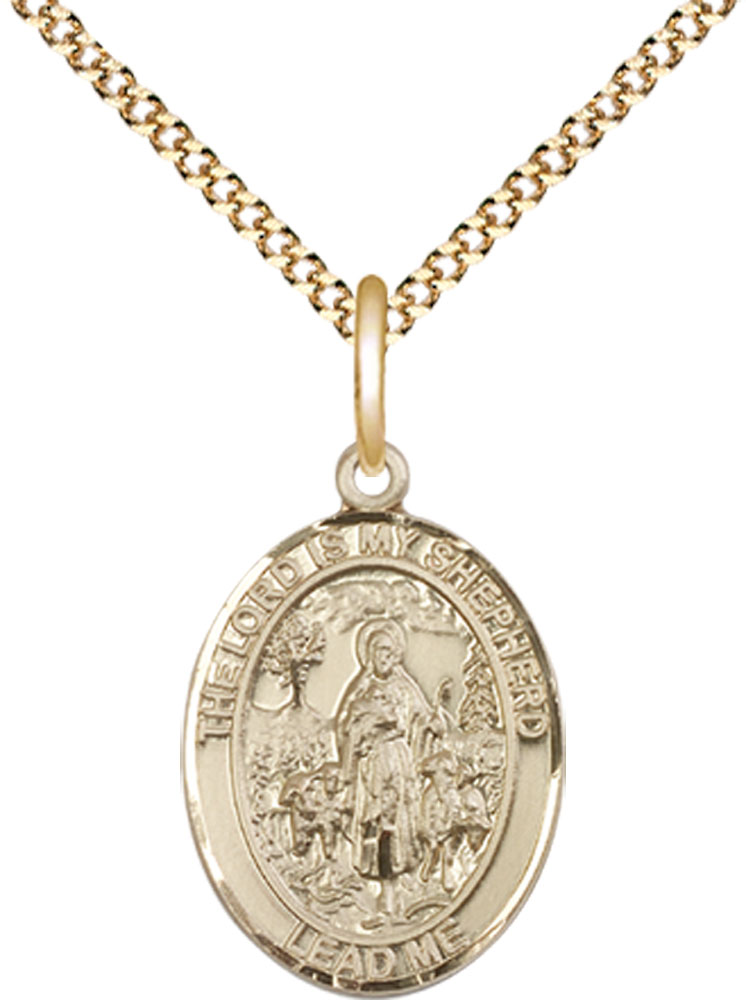 14kt Gold Filled Lord Is My Shepherd Pendant on a 18 inch Gold Plate Light Curb chain