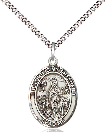 Sterling Silver Lord Is My Shepherd Pendant on a 18 inch Light Rhodium Light Curb chain