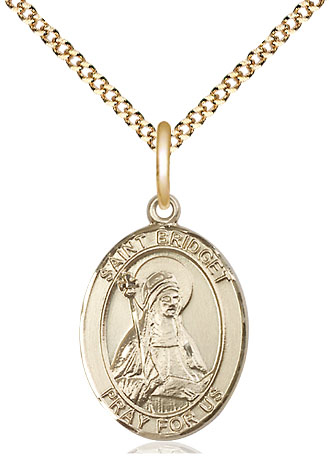 14kt Gold Filled Saint Bridget of Sweden Pendant on a 18 inch Gold Plate Light Curb chain