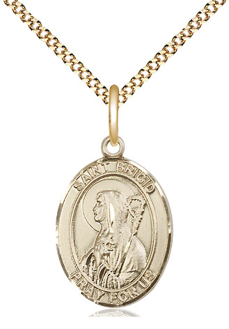 14kt Gold Filled Saint Brigid of Ireland Pendant on a 18 inch Gold Plate Light Curb chain