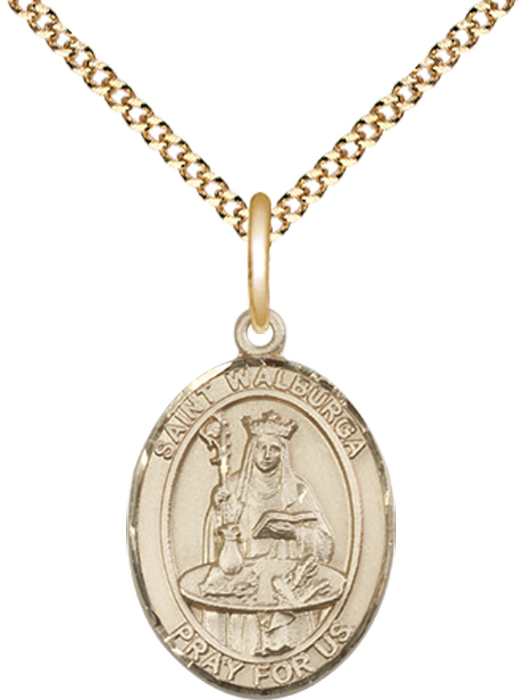 14kt Gold Filled Saint Walburga Pendant on a 18 inch Gold Plate Light Curb chain
