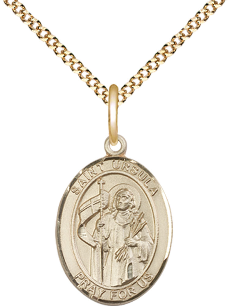 14kt Gold Filled Saint Ursula Pendant on a 18 inch Gold Plate Light Curb chain