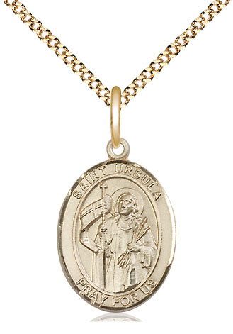 14kt Gold Filled Saint Ursula Pendant on a 18 inch Gold Plate Light Curb chain