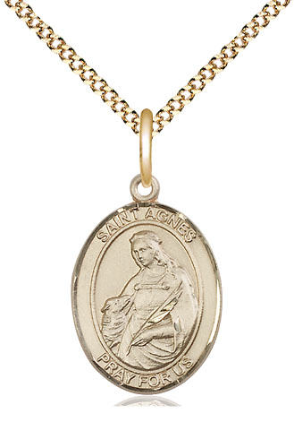 14kt Gold Filled Saint Agnes of Rome Pendant on a 18 inch Gold Plate Light Curb chain