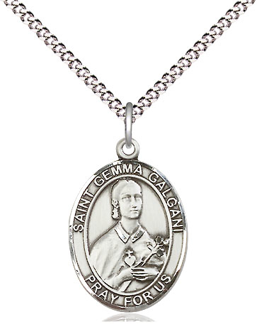 Sterling Silver Saint Gemma Galgani Pendant on a 18 inch Light Rhodium Light Curb chain