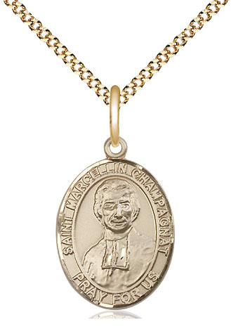 14kt Gold Filled Saint Marcellin Champagnat Pendant on a 18 inch Gold Plate Light Curb chain